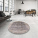 Round Mid-Century Modern Silver Pink Oriental Rug in a Office, urb2877