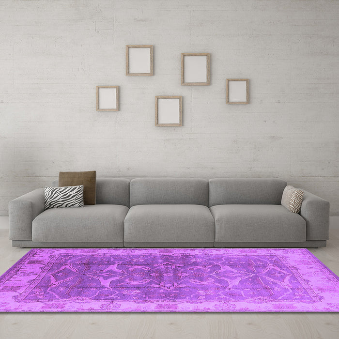 Machine Washable Oriental Purple Industrial Area Rugs in a Living Room, wshurb2877pur