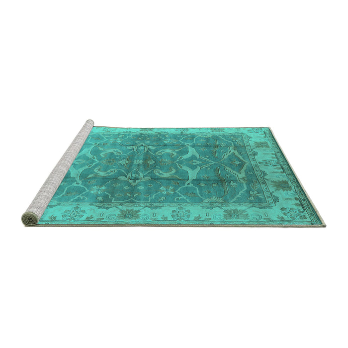 Sideview of Machine Washable Oriental Turquoise Industrial Area Rugs, wshurb2877turq
