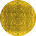 Round Oriental Yellow Industrial Rug, urb2877yw