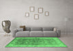 Machine Washable Oriental Emerald Green Industrial Area Rugs in a Living Room,, wshurb2877emgrn