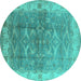 Round Machine Washable Oriental Turquoise Industrial Area Rugs, wshurb2877turq