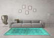 Machine Washable Oriental Turquoise Industrial Area Rugs in a Living Room,, wshurb2877turq