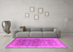 Machine Washable Oriental Pink Industrial Rug in a Living Room, wshurb2877pnk