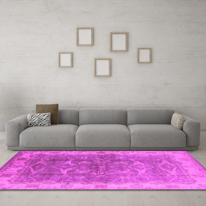 Machine Washable Oriental Pink Industrial Rug in a Living Room, wshurb2877pnk