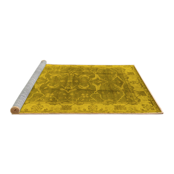 Sideview of Machine Washable Oriental Yellow Industrial Rug, wshurb2877yw