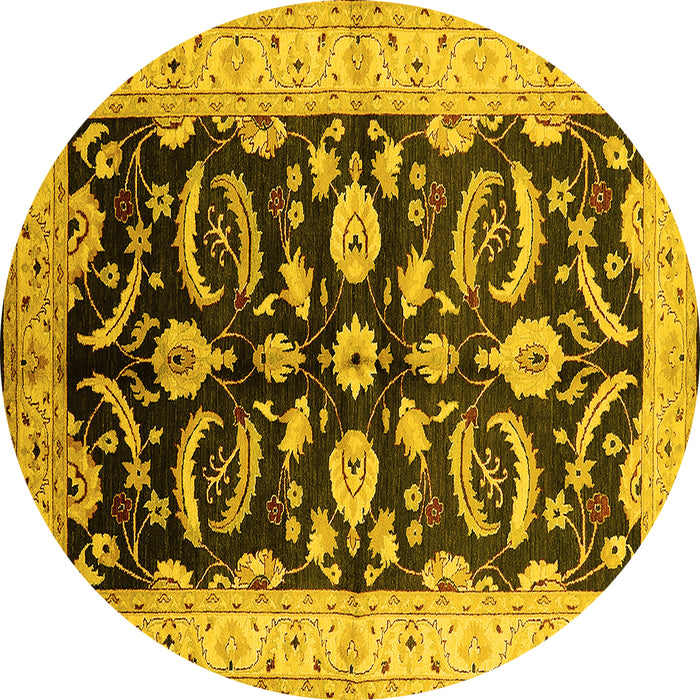 Round Machine Washable Oriental Yellow Traditional Rug, wshurb2878yw