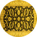 Round Machine Washable Oriental Yellow Traditional Rug, wshurb2878yw