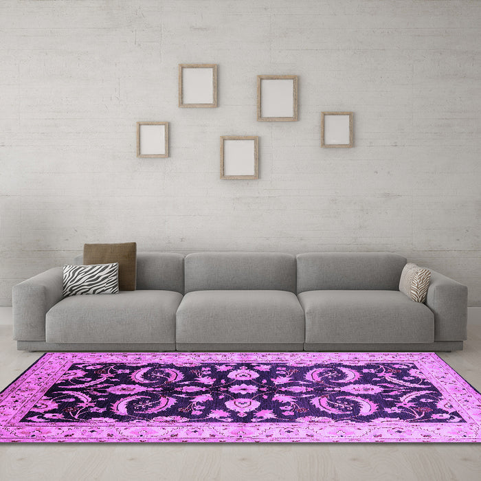 Machine Washable Oriental Purple Traditional Area Rugs in a Living Room, wshurb2878pur