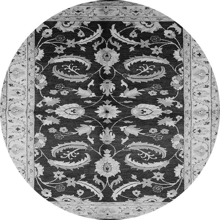Round Machine Washable Oriental Gray Traditional Rug, wshurb2878gry