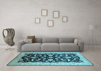 Machine Washable Oriental Light Blue Traditional Rug, wshurb2878lblu