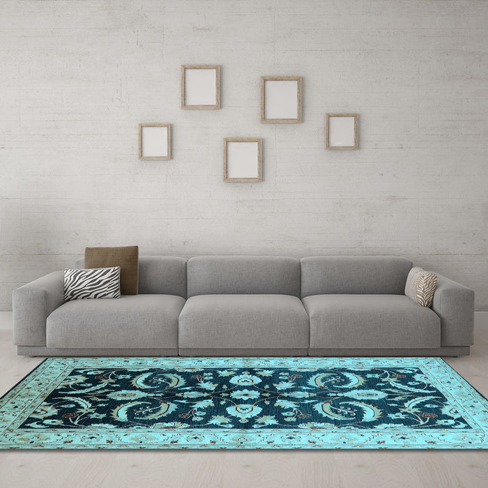 Machine Washable Oriental Light Blue Traditional Rug in a Living Room, wshurb2878lblu
