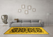 Machine Washable Oriental Yellow Traditional Rug in a Living Room, wshurb2878yw