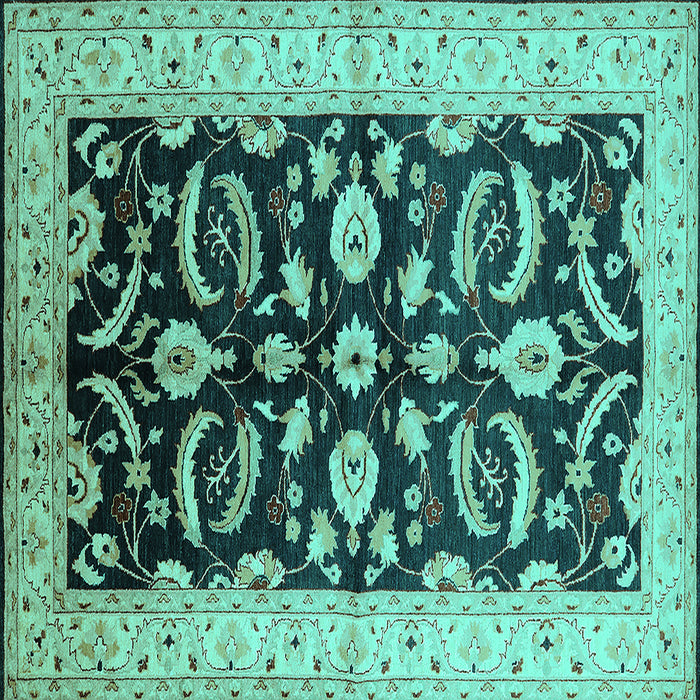 Square Oriental Turquoise Traditional Rug, urb2878turq