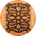 Round Machine Washable Oriental Orange Traditional Area Rugs, wshurb2878org