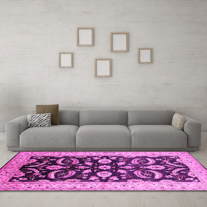 Machine Washable Oriental Pink Traditional Rug in a Living Room, wshurb2878pnk