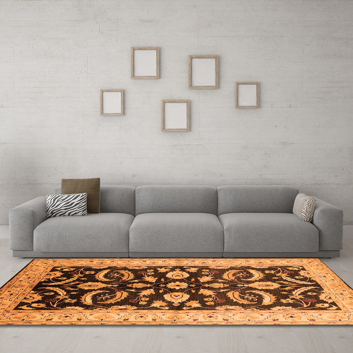 Machine Washable Oriental Orange Traditional Area Rugs in a Living Room, wshurb2878org