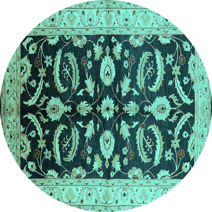 Round Machine Washable Oriental Turquoise Traditional Area Rugs, wshurb2878turq