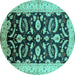 Round Machine Washable Oriental Turquoise Traditional Area Rugs, wshurb2878turq