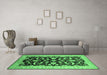 Machine Washable Oriental Emerald Green Traditional Area Rugs in a Living Room,, wshurb2878emgrn