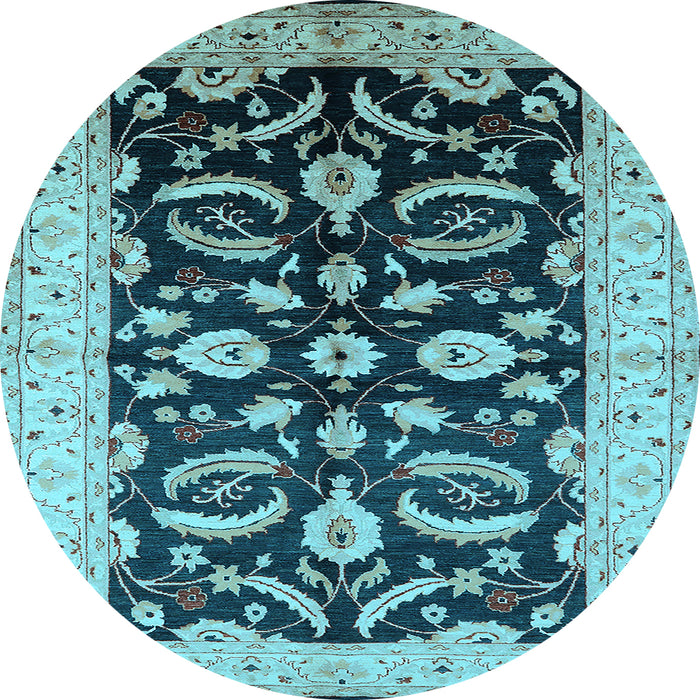 Round Machine Washable Oriental Light Blue Traditional Rug, wshurb2878lblu