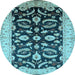 Round Machine Washable Oriental Light Blue Traditional Rug, wshurb2878lblu