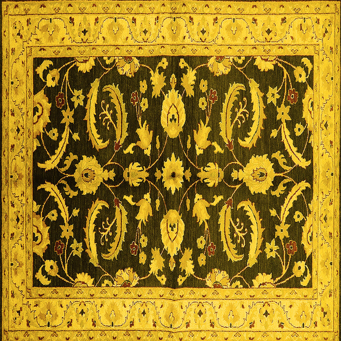 Square Machine Washable Oriental Yellow Traditional Rug, wshurb2878yw