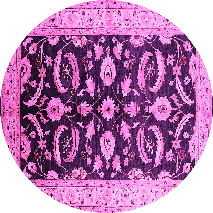 Round Machine Washable Oriental Pink Traditional Rug, wshurb2878pnk