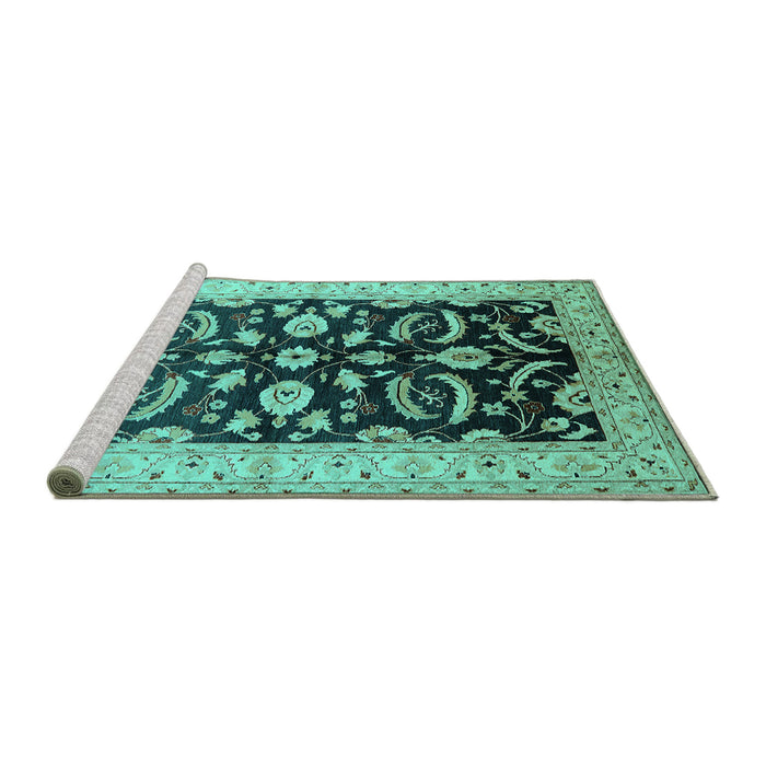 Sideview of Machine Washable Oriental Turquoise Traditional Area Rugs, wshurb2878turq