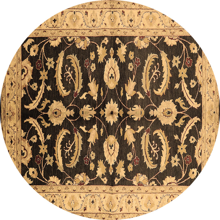 Round Oriental Brown Traditional Rug, urb2878brn