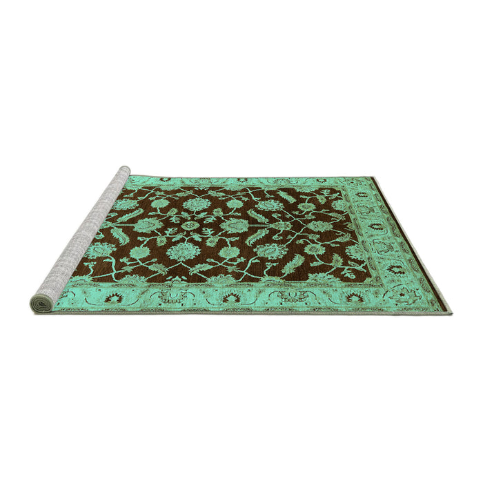 Sideview of Machine Washable Oriental Turquoise Traditional Area Rugs, wshurb2879turq