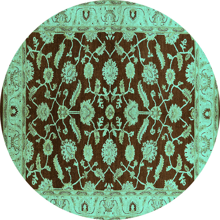 Round Oriental Turquoise Traditional Rug, urb2879turq