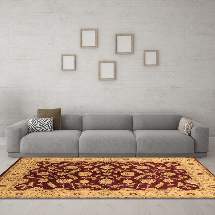 Machine Washable Oriental Brown Traditional Rug in a Living Room,, wshurb2879brn