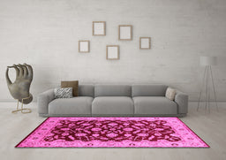 Machine Washable Oriental Pink Traditional Rug in a Living Room, wshurb2879pnk