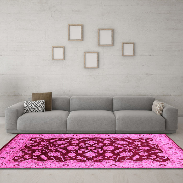 Machine Washable Oriental Pink Traditional Rug in a Living Room, wshurb2879pnk