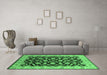 Machine Washable Oriental Emerald Green Traditional Area Rugs in a Living Room,, wshurb2879emgrn