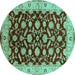 Round Machine Washable Oriental Turquoise Traditional Area Rugs, wshurb2879turq