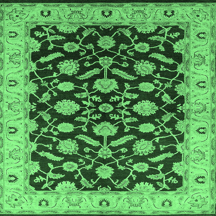 Square Machine Washable Oriental Emerald Green Traditional Area Rugs, wshurb2879emgrn