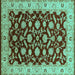 Square Machine Washable Oriental Turquoise Traditional Area Rugs, wshurb2879turq