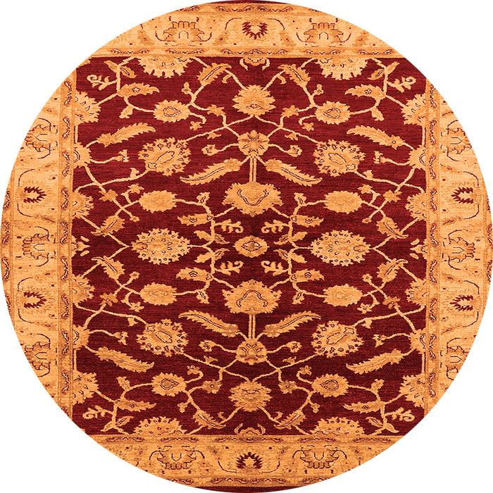 Round Machine Washable Oriental Orange Traditional Area Rugs, wshurb2879org