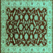 Square Oriental Turquoise Traditional Rug, urb2879turq