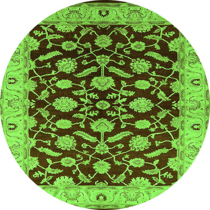 Round Machine Washable Oriental Green Traditional Area Rugs, wshurb2879grn