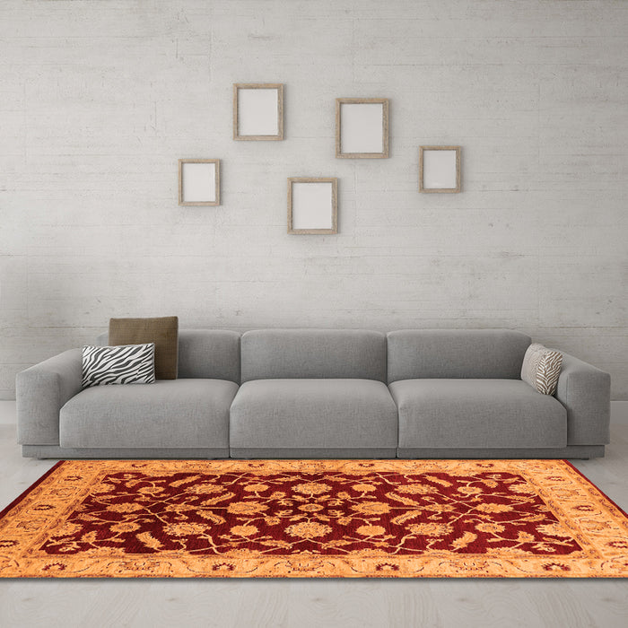 Machine Washable Oriental Orange Traditional Area Rugs in a Living Room, wshurb2879org