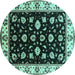 Round Oriental Turquoise Traditional Rug, urb2880turq