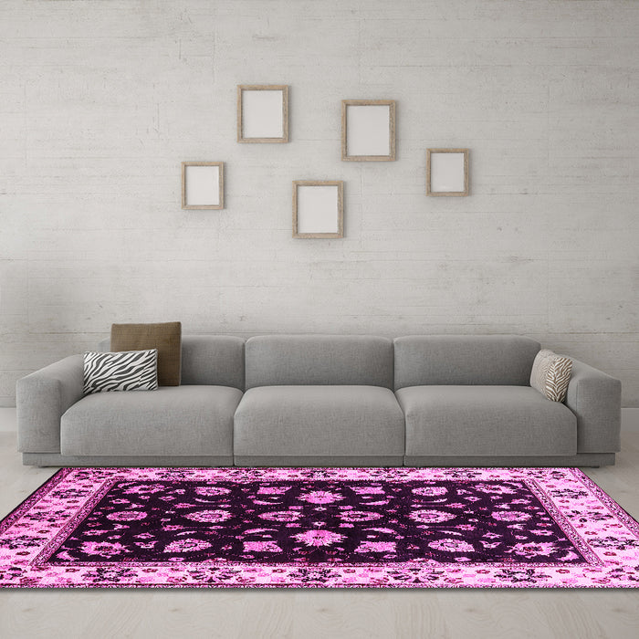 Machine Washable Oriental Pink Traditional Rug in a Living Room, wshurb2880pnk