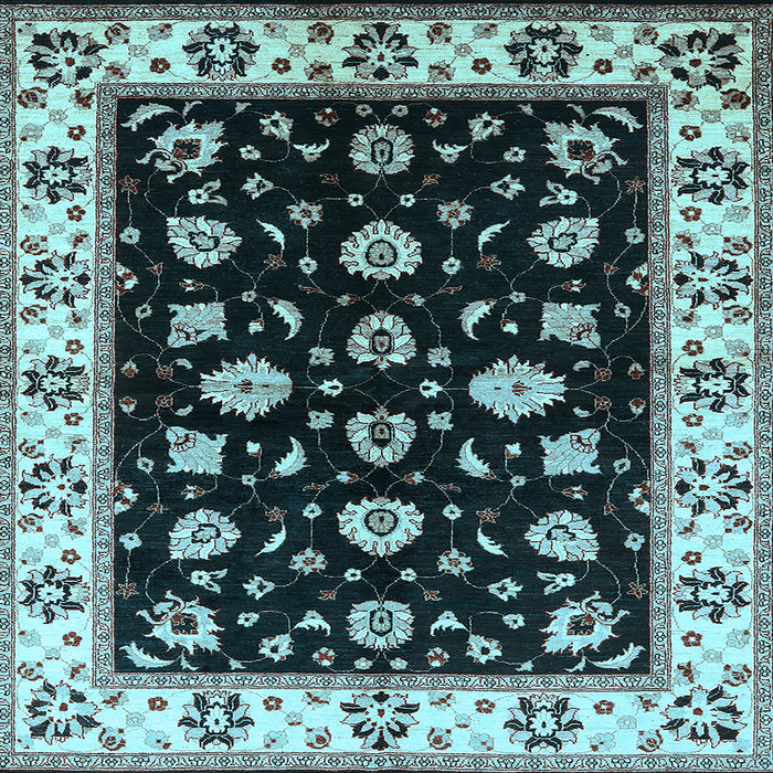 Square Machine Washable Oriental Light Blue Traditional Rug, wshurb2880lblu