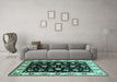 Machine Washable Oriental Turquoise Traditional Area Rugs in a Living Room,, wshurb2880turq