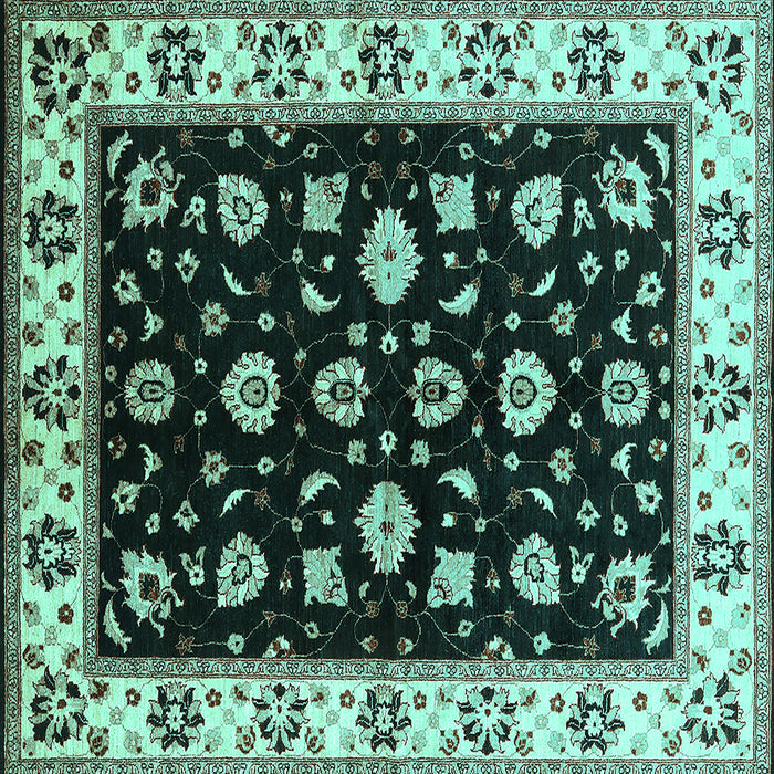 Square Machine Washable Oriental Turquoise Traditional Area Rugs, wshurb2880turq
