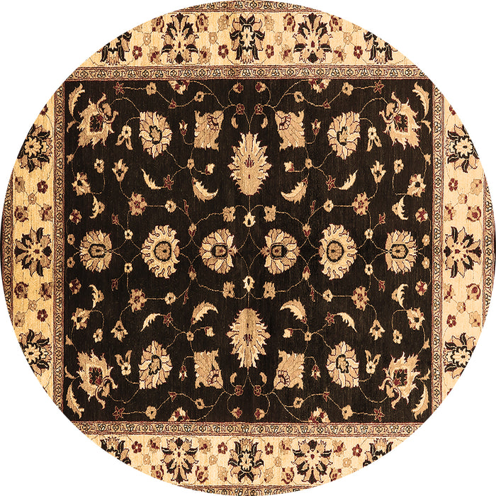 Round Oriental Brown Traditional Rug, urb2880brn