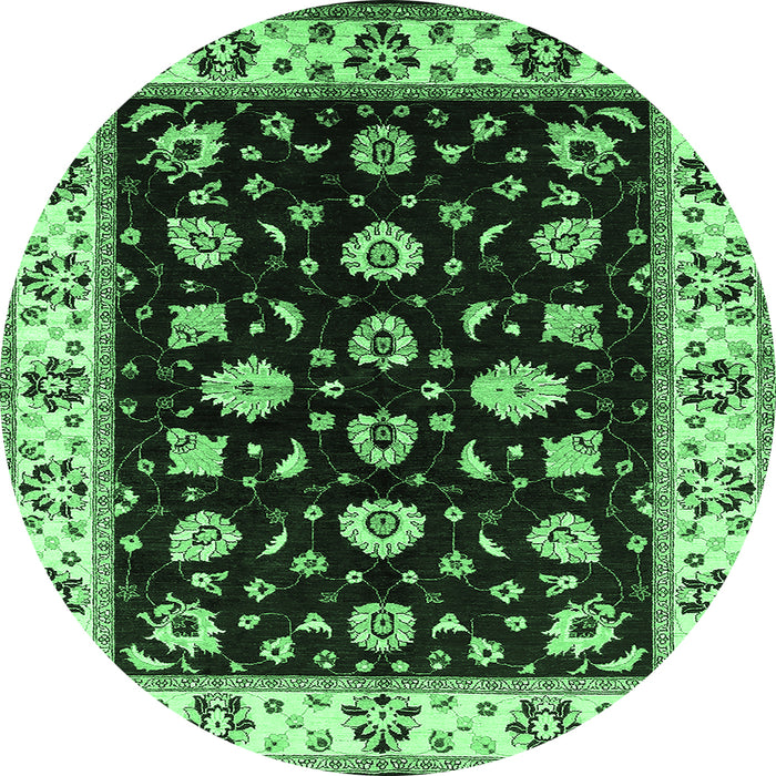 Round Machine Washable Oriental Emerald Green Traditional Area Rugs, wshurb2880emgrn
